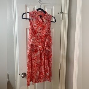 Talbot's Tropical Orange Sleeveless Front Tie Shirt Dress